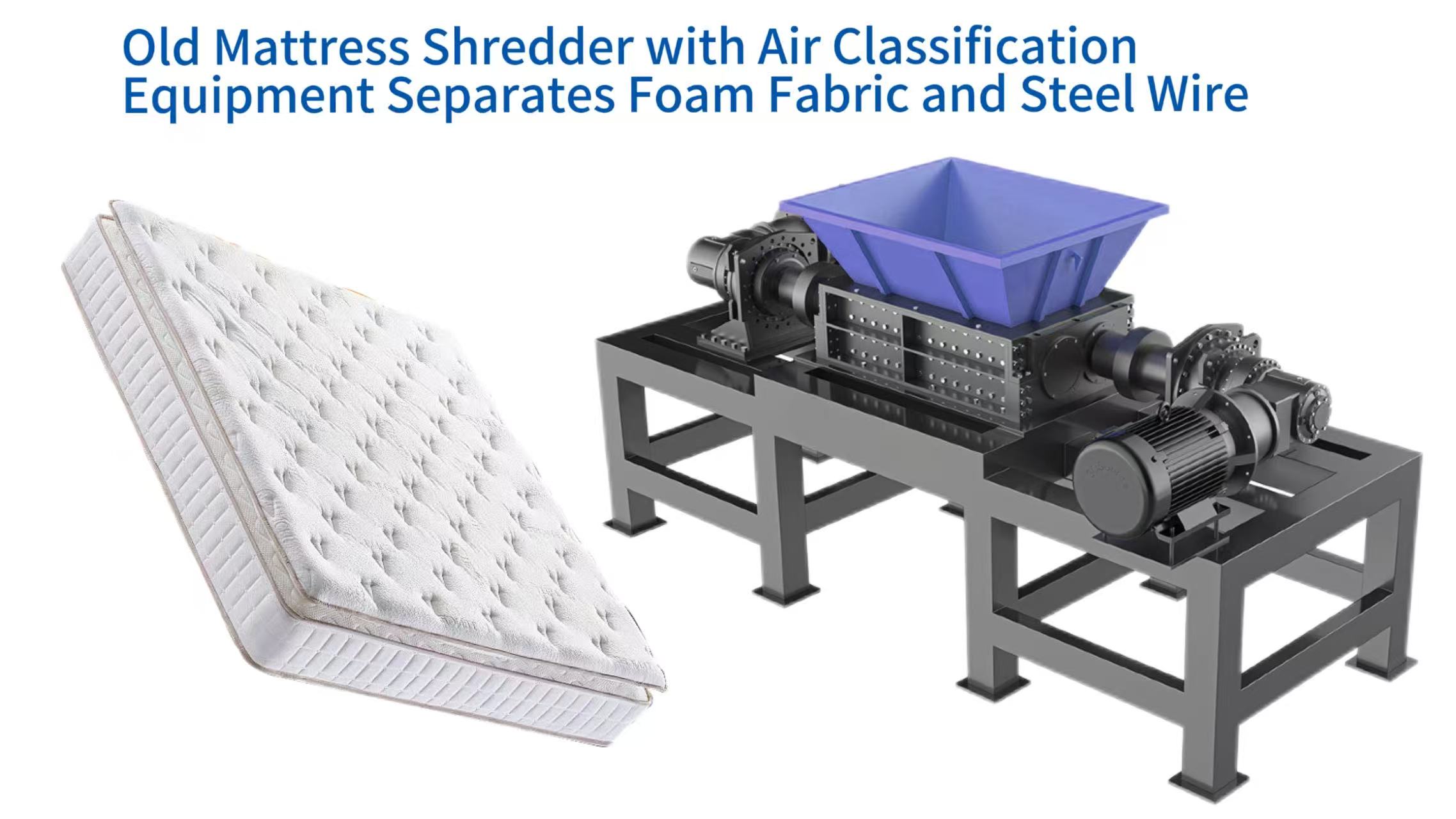 Old Mattress Shredder with Air Classification Equipment Separates Foam Fabric and Steel Wire